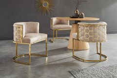 Stilvoller Stuhl ELEGANCE cappuccino Samt gold Edelstahl mit Armlehne