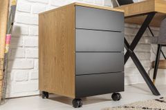 Moderner Rollcontainer STUDIO 40cm Eichenoptik schwarz 4 Schubladen