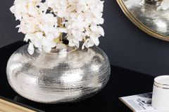 Moderne Deko Vase ABSTRACT ORIENT 35cm silber rund Metall Hammerschlag-Design
