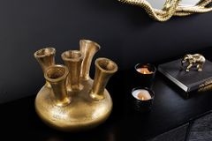 Handgefertigte Vase KIYA 25cm gold mit fünf Öffnungen Blumenvase
