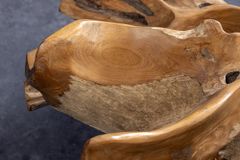 Runder Couchtisch ROOT 100cm natur Teak Massivholz aus Wurzelholz mit Glasplatte