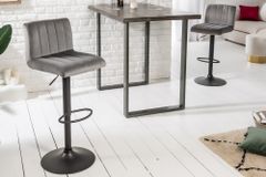 Drehbarer Barhocker PORTLAND grau Samt Barstuhl mit Lehne höhenverstellbar