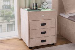 Quadratischer Nachttisch TOULOUSE 55cm beige Samt inkl. Beleuchtung und Schubladen