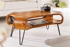Massivholz Couchtisch ORGANIC LIVING 100cm braun Sheesham stone finish Hairpin Legs