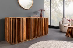 Massives Sideboard SCULPTURA 170cm braun Mangoholz mit abgerundeter Lamellenfront