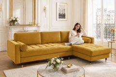 Elegantes Ecksofa COZY VELVET 260cm senfgelb Samt Federkern 3-Sitzer