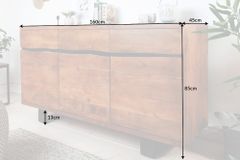 Massivholz Sideboard MAMMUT 160cm Akazie honey finish Metall Baumkante mit Schubladen