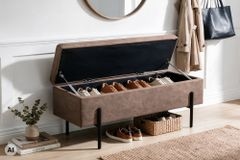 Truhenbank LOFT 100cm antik taupe Microfaser Sitzbank mit Stauraum Metall schwarz