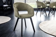 Design Stuhl NORDIC STAR grün Strukturstoff Massivholz schwarz mit Armlehne gepolstert