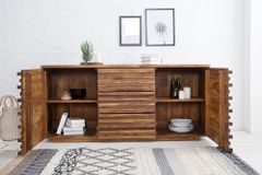 Massivholz Sideboard RELIEF 160cm braun Sheesham stone finish Kommode mit Schubladen