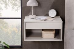 Design Nachttisch COMFORT 50cm weiß hängend mit Schublade und offenem Fach