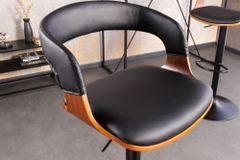 Retro Barhocker MANHATTAN schwarz Kunstleder Walnussholz drehbar höhenverstellbar