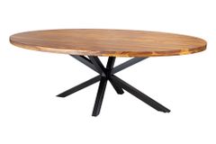 Massiver Esstisch GALAXIE 240cm natur Sheeshamholz oval Sterngestell schwarz