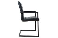 Industrial Freischwinger Stuhl LOFT antik schwarz Kunstleder mit Armlehne Eisengestell