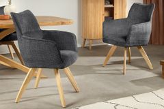 Drehbarer Stuhl ASGARD grau Chenille Cremona mit Taschenfederkern und Armlehne