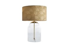 Moderne Tischlampe CLASSICO 60cm transparent Glas weiß gold Leinenschirm
