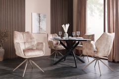 Drehbarer Design Stuhl CONCORD champagner greige Samt Taschenfederkern Metallgestell greige