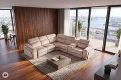 Multifunktionales Ecksofa PRIME 300cm beige Vogue Seiden Samtstoff Relaxfunktion