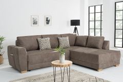 Modernes Ecksofa NORWAY 250cm taupe Microfaser Schlafsofa mit Bettkasten Federkern