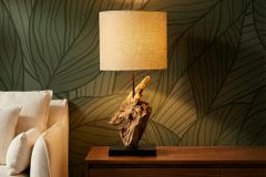 Treibholz Tischlampe HYPNOTIC 60cm natur Leinen-Schirm