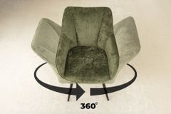 Drehbarer Retro Stuhl AVIGNON grün Chenille schwarze Metallbeine