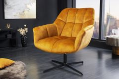 Drehbarer Sessel PAPILLON senfgelb Samt schwarz Metall höhenverstellbar mit Armlehne