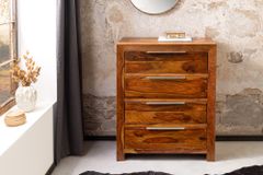 Massivholz Kommode PURE 100cm braun stone finish Sheesham mit vier Schubladen