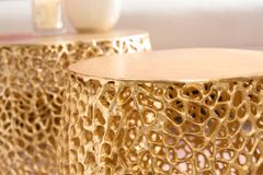2er Set Filigraner Design Couchtisch ABSTRACT LEAF gold Handarbeit Metall rund