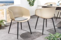 Moderner Stuhl DESIGNO greige schwarz Kunststoff Gartenstuhl mit Armlehnen Indoor Outdoor