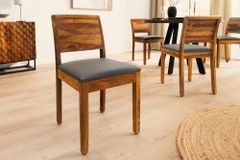Massivholz Stuhl PURE braun stone finish dunkelgrau Sheesham mit Kunstlederbezug