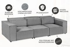 Design 3-Sitzer Sofa BOSSA NOVA 260cm grau Chenille XXL-Couch