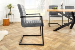 Industrial Freischwinger Stuhl LOFT vintage grau Microfaser mit Armlehne Eisengestell