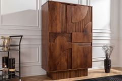 Massiver Barschrank ART DECO 140cm braun Mangoholz 3D-Front Highboard Flaschenregal