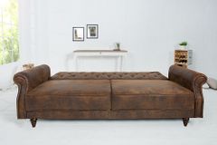 Chesterfield 3-Sitzer Sofa MAISON BELLE AFFAIRE 220cm antik braun Microfaser mit Schlaffunktion