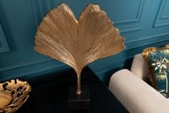 Dekorative Skulptur GINKGO LEAF 44cm gold handmade Metall mit Marmorsockel