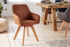 Drehbarer Design Stuhl LIVORNO vintage braun Buchenholz Beine mit Armlehnen