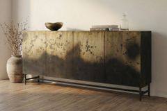 Exklusives Sideboard OXID 180cm schwarz gold massives Mangoholz Metall Soft Close