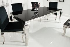Eleganter Design Esstisch MODERN BAROCK 200cm schwarz Opalglas Tischplatte Edelstahl