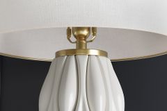 Moderne Tischlampe ELEGANCIA 65cm weiß gold Keramik weißer Leinenschirm