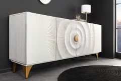 Handgearbeitetes Sideboard GOLDEN SUNSET 180cm weiß gold Mangoholz Metallbeine