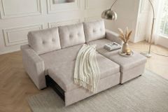 Ecksofa mit Schlaffunktion APARTMENT beidseitig aufbaubar champagner beige Samt inkl. Stauraum