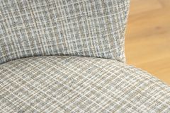 Design Stuhl LYON blau kariert Bouclé schwarze Metallbeine