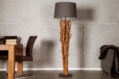 Design Treibholz Stehlampe EUPHORIA 180cm grau mit Leinenschirm