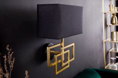 Moderne Wandleuchte ATLANTIS 44cm gold Stoffschirm schwarz Lampe