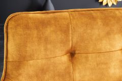 Design Sitzbank EUPHORIA 160cm senfgelb Samt Retrostil Ziersteppung Hairpin Legs Metallbeine Armlehnen