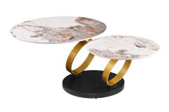 Design Couchtisch DANCING RINGS weiß braun rund drehbar Pandora Keramik gold