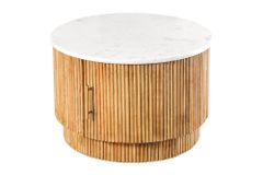 Runder Couchtisch TRES CHIC 60cm weiß Marmor natur Mangoholz mit Stauraum