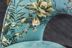 Design Stuhl PRÊT-À-PORTER türkis Samt florales Muster und goldene Fußkappen