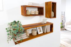 Massives Wandregal 3er Set HEMINGWAY 94cm braun Sheeshamholz stone finish