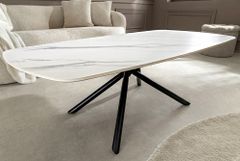 Design Couchtisch OSAKA 110cm weiß Keramik schwarz Sterngestell Metall